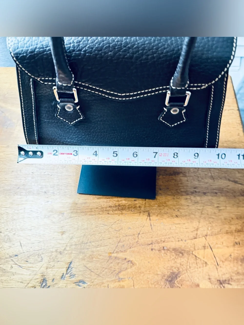 Vintage Dooney & Bourke Black Pebbled Leather Flap Satchel Bag with Lock & Key